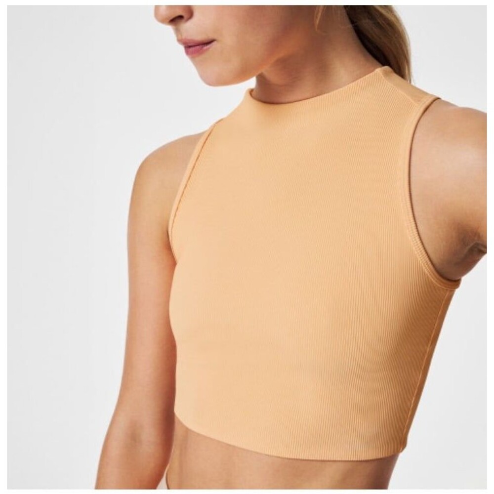 Spanx Contour Mock Neck Crop Top Size Small Peach Light Orange NEW